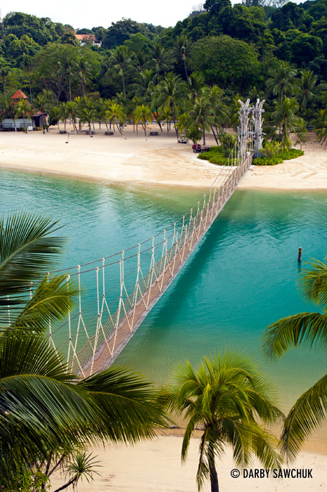 The suspension bridge at Palawan Beach on Sentosa Island, Singapore.