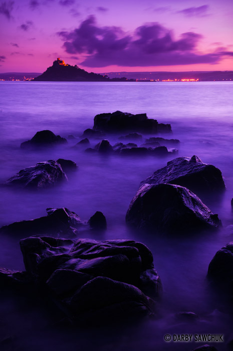 St Michael's Mount at dusk in Cornwall.