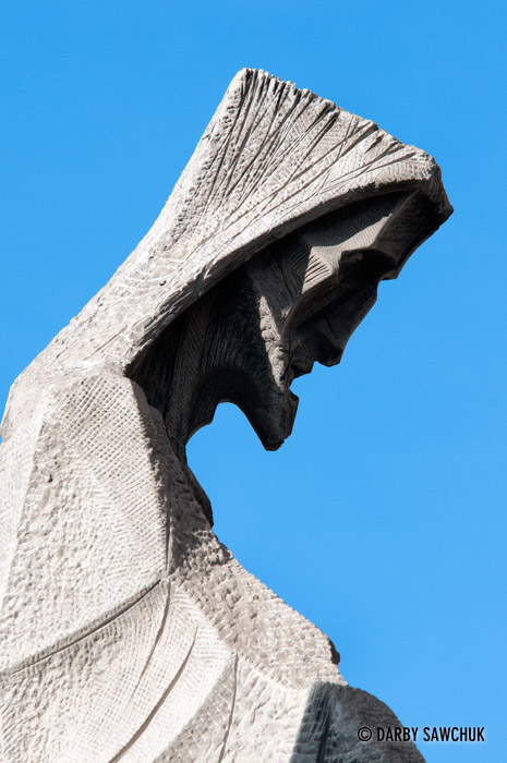 One of the sculptures on the Passion Facade of the Sagrada Familia Bascillica in Barcelona.