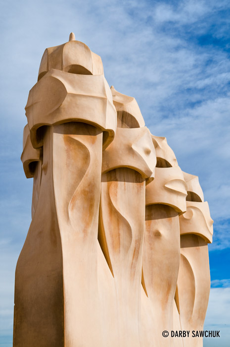 Stylised vents on top of La Perdrera (also known as Casa Mila) in Barcelona, Spain.