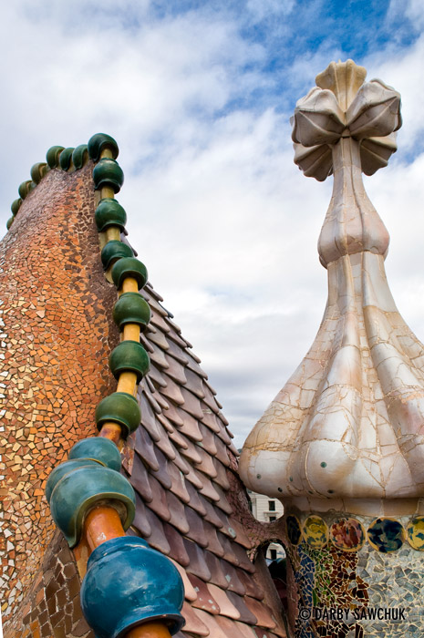The unique architecture on the top of Casa Batllo which is often likened to the back of a dragon.