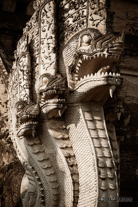 A five-headed naga snake at Wat Chedi Luang in Chiang Mai, Thailand.