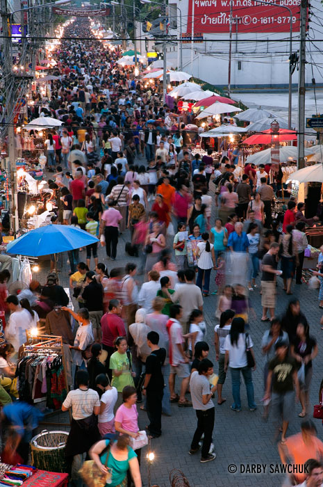 Customers flood the busy night market in Chiang Mai, Thailand.