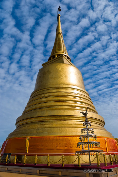 The large chedi on the top of the Golden Mount at Wat Saket in Bangkok, Thailand.