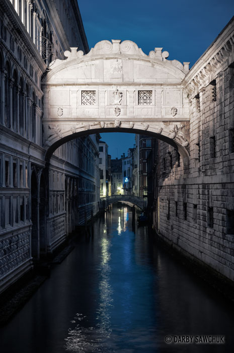 The Bridge of Sighs in the evening in Venice.