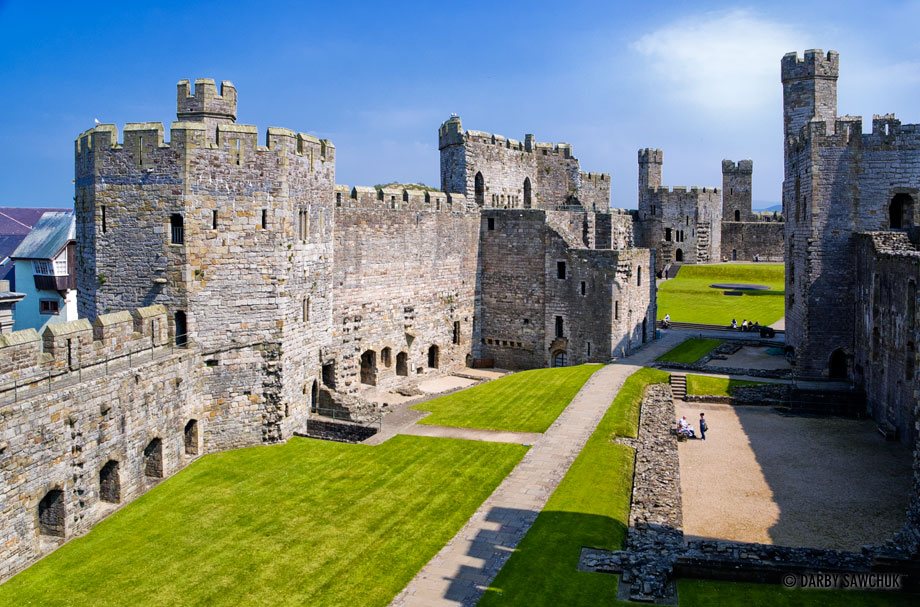 The courtyard of Caernarfon Castle in Gwynedd, North Wales, UK.